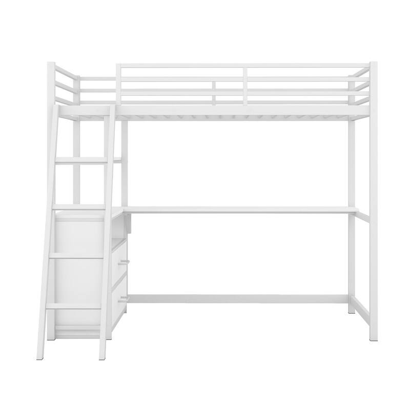 77" Twin Size Metal&Wood Loft Bed with Desk and Builtin Bed